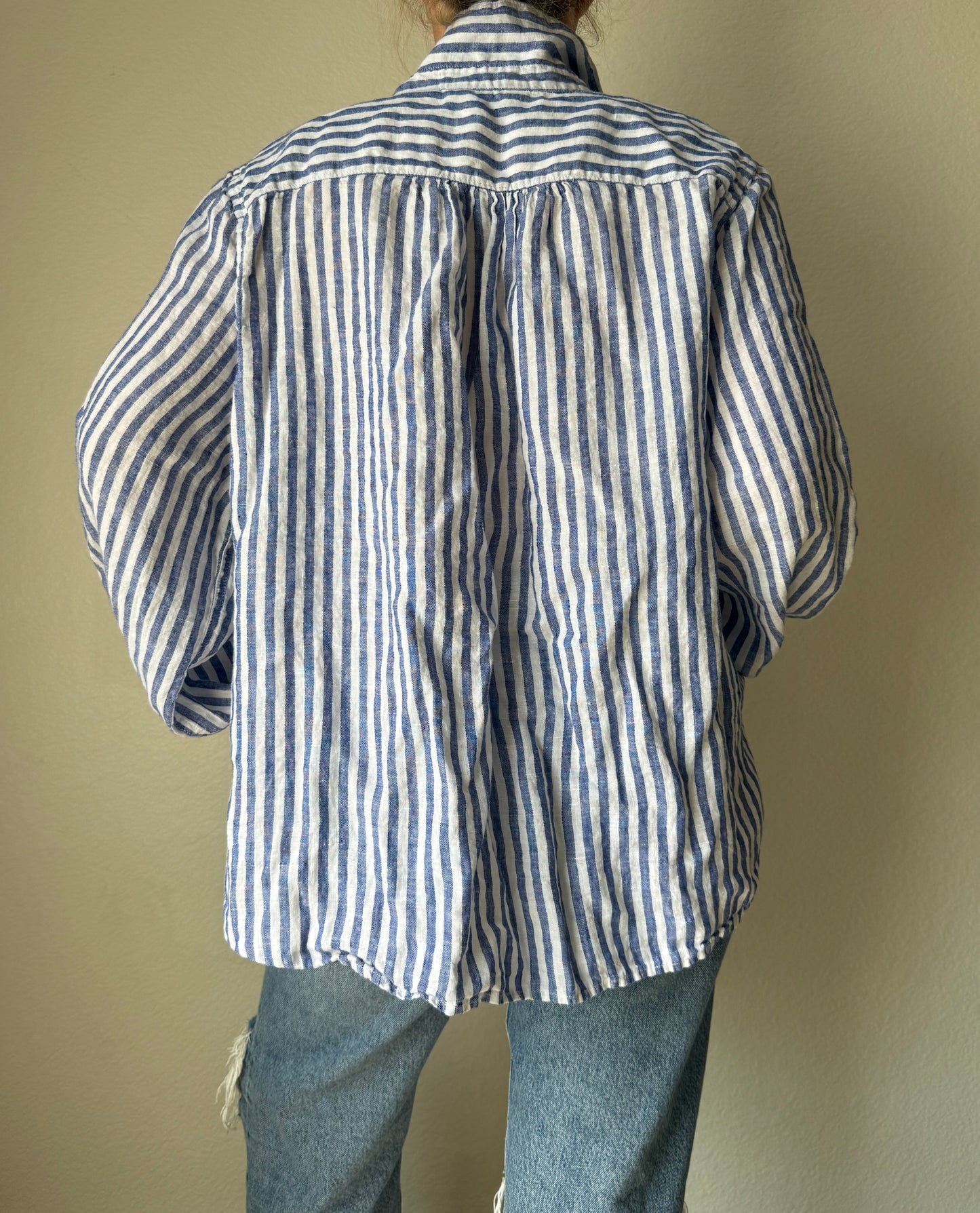 100% Linen 2x Lands End Striped Button Up