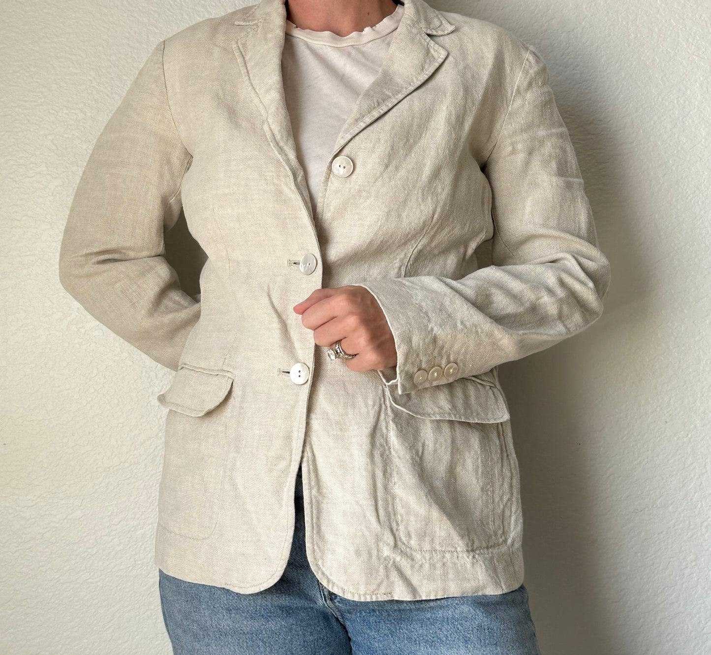 Vintage Lands' End 100% Linen Natural Oatmeal Blazer