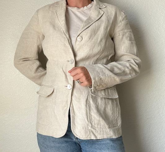 Vintage Lands' End 100% Linen Natural Oatmeal Blazer