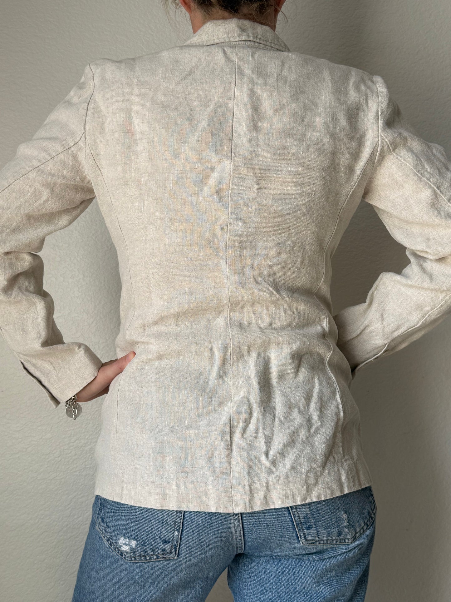 Vintage Lands' End 100% Linen Natural Oatmeal Blazer