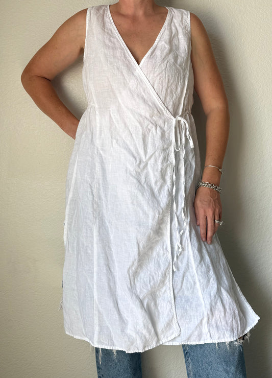 Eileen Fisher 100% Organic Linen Wrap Dress / White /Minimalist