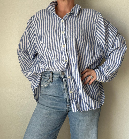 100% Linen 2x Lands End Striped Button Up