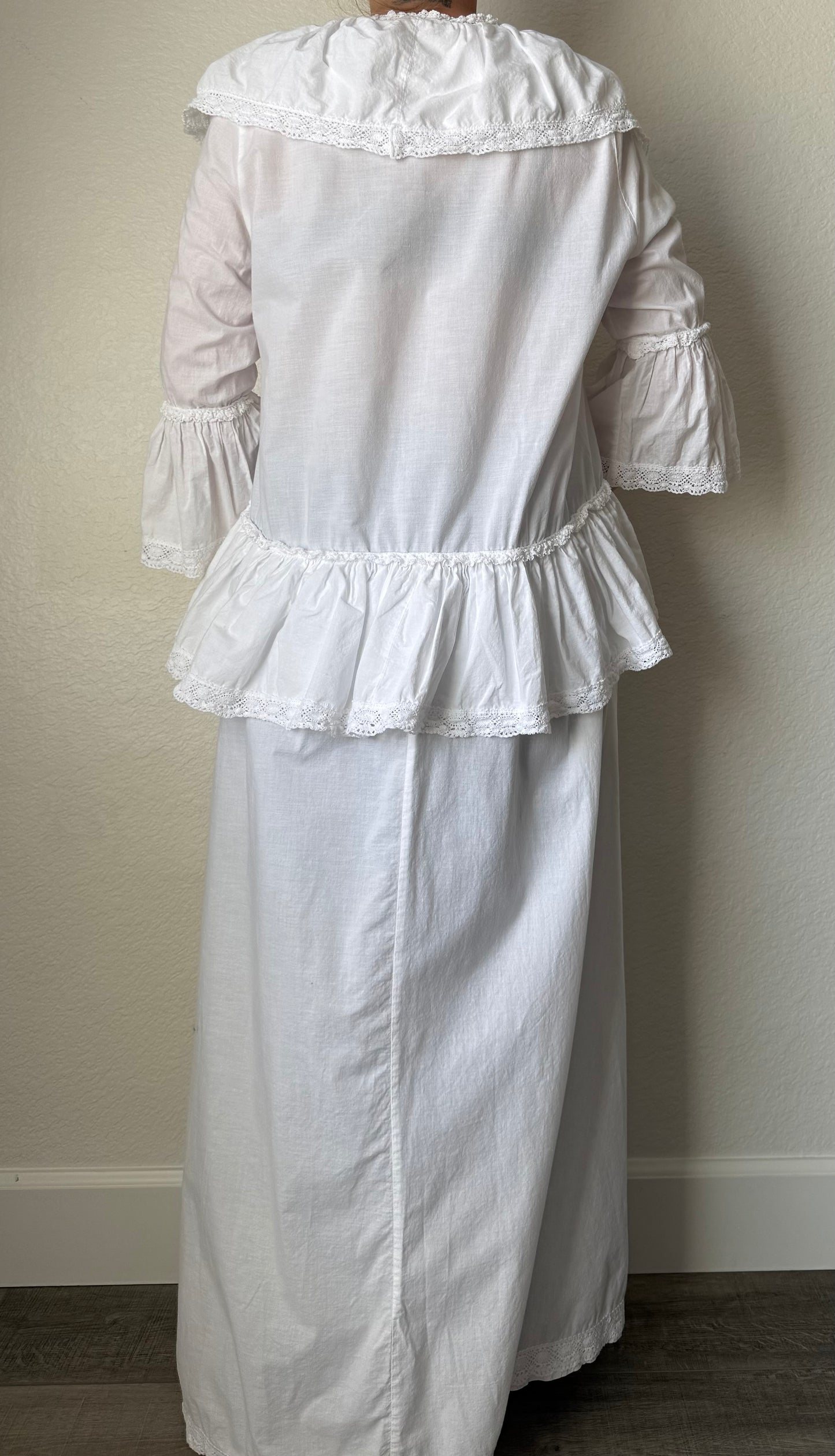 Vintage 1970s Laura Ashley Made in Wales White Cotton Ruffle Dressing Coat